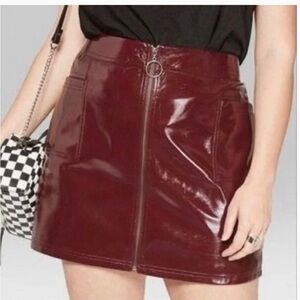 Wild fable Faux patent Leather zip front mini skirt grunge punk vegan Maroon M